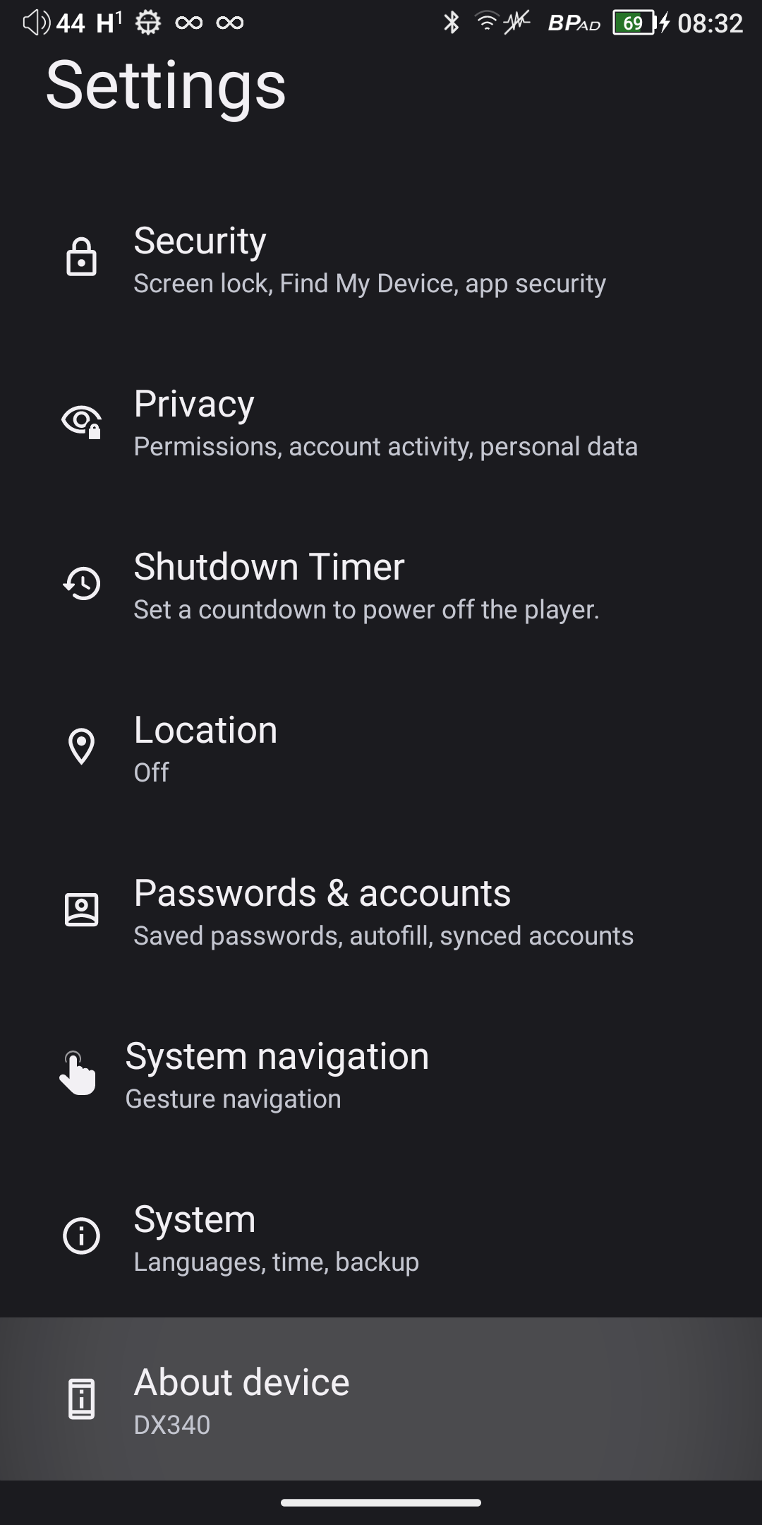 Settings — open About device