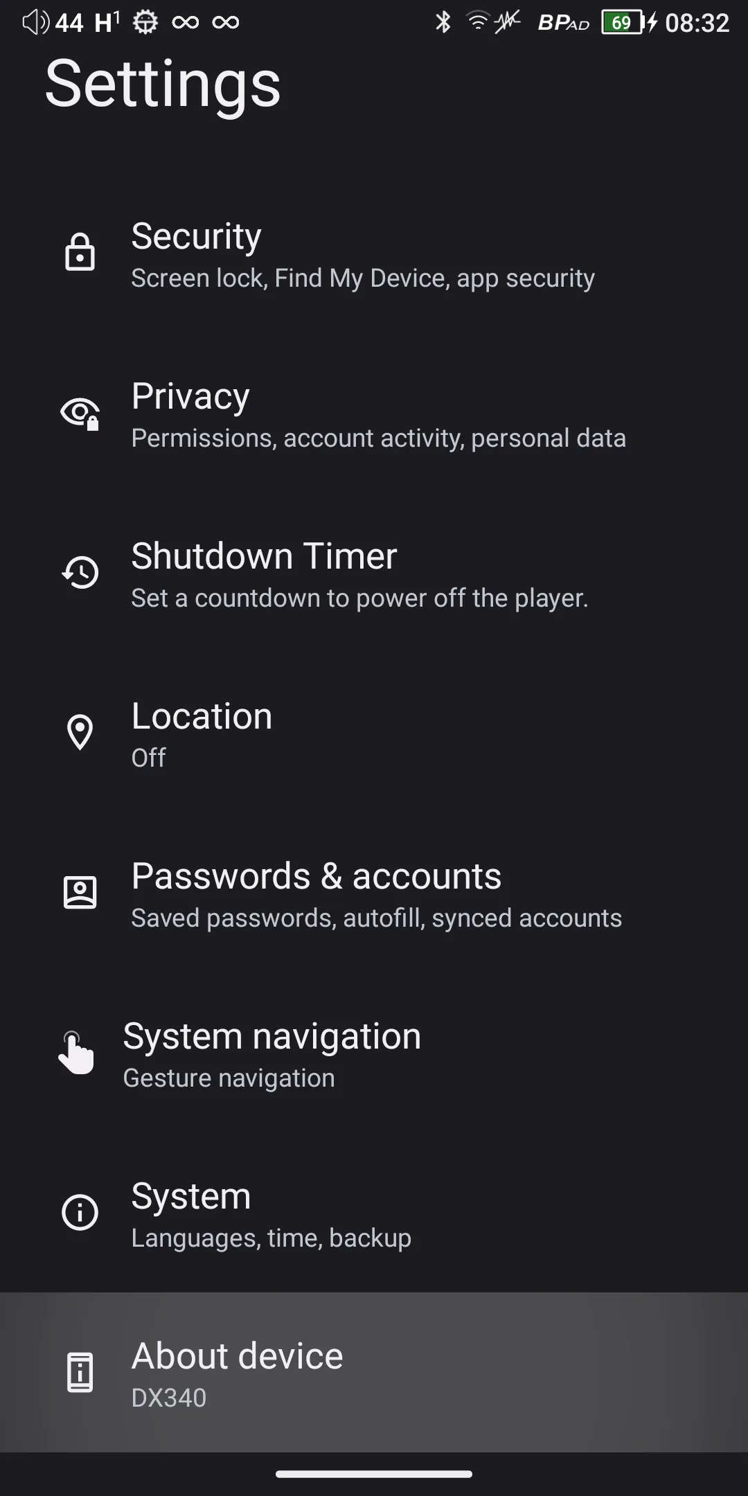 Settings — open About device