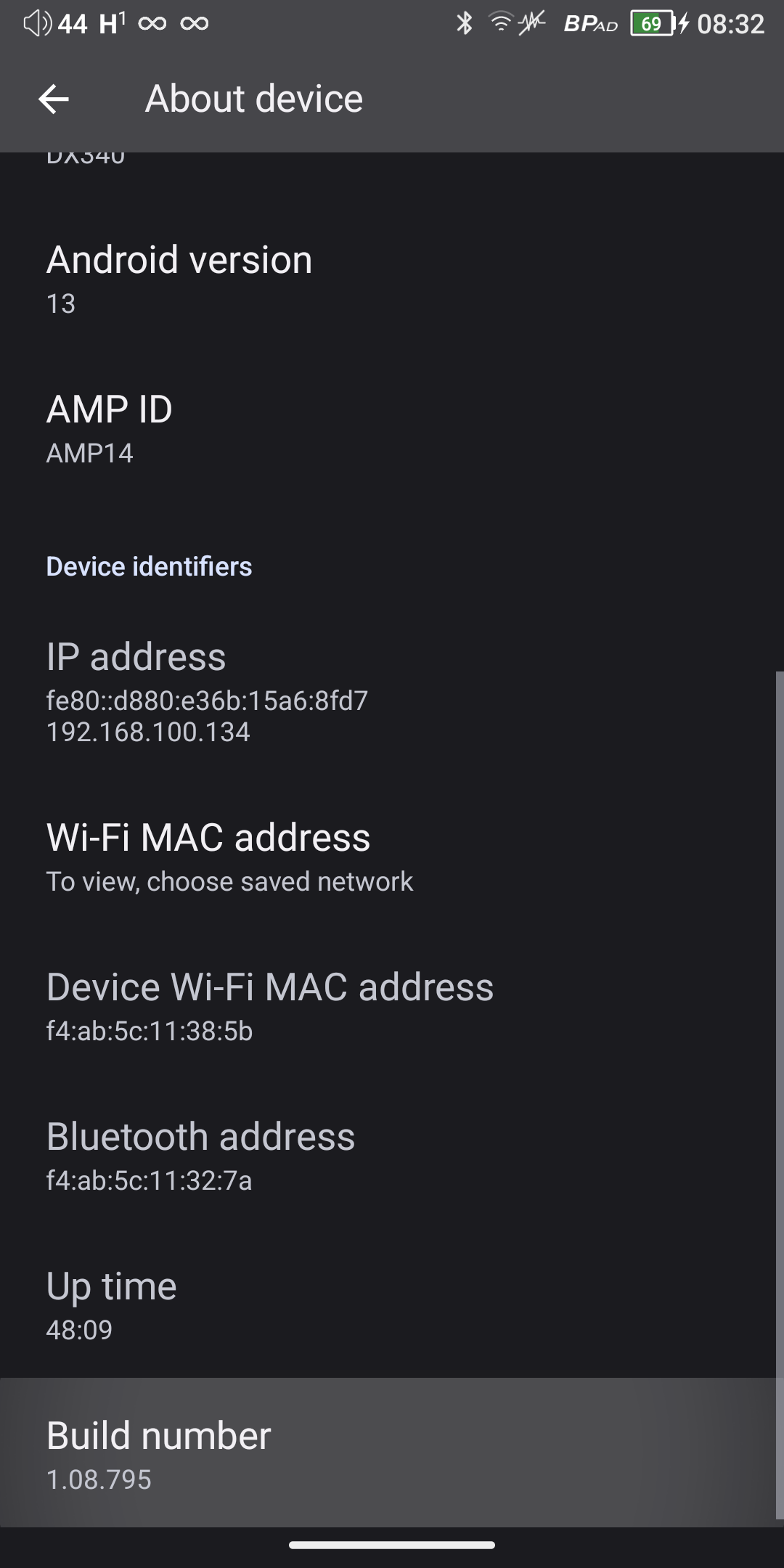 About device — tap Build number 7 times
