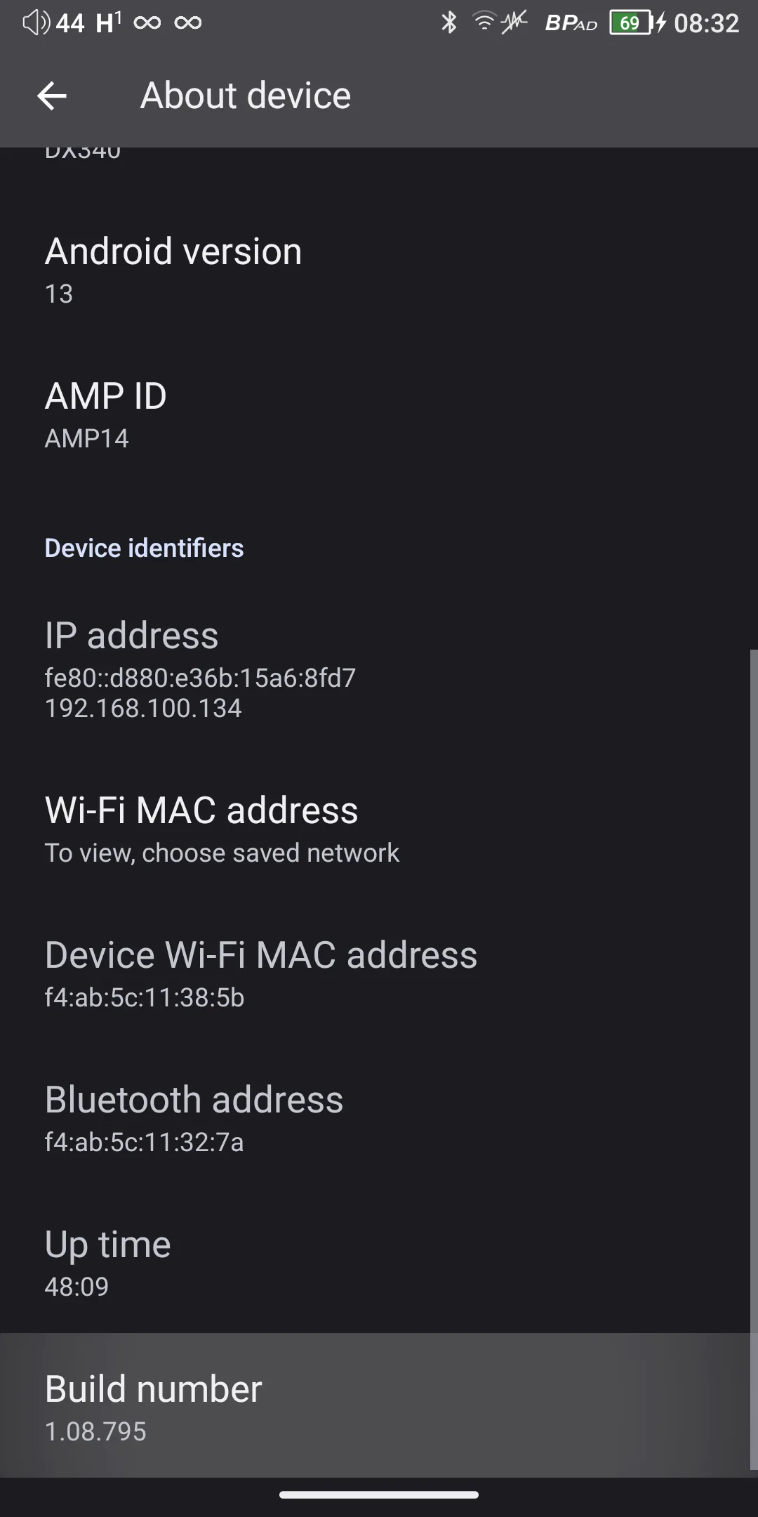 About device — tap Build number 7 times