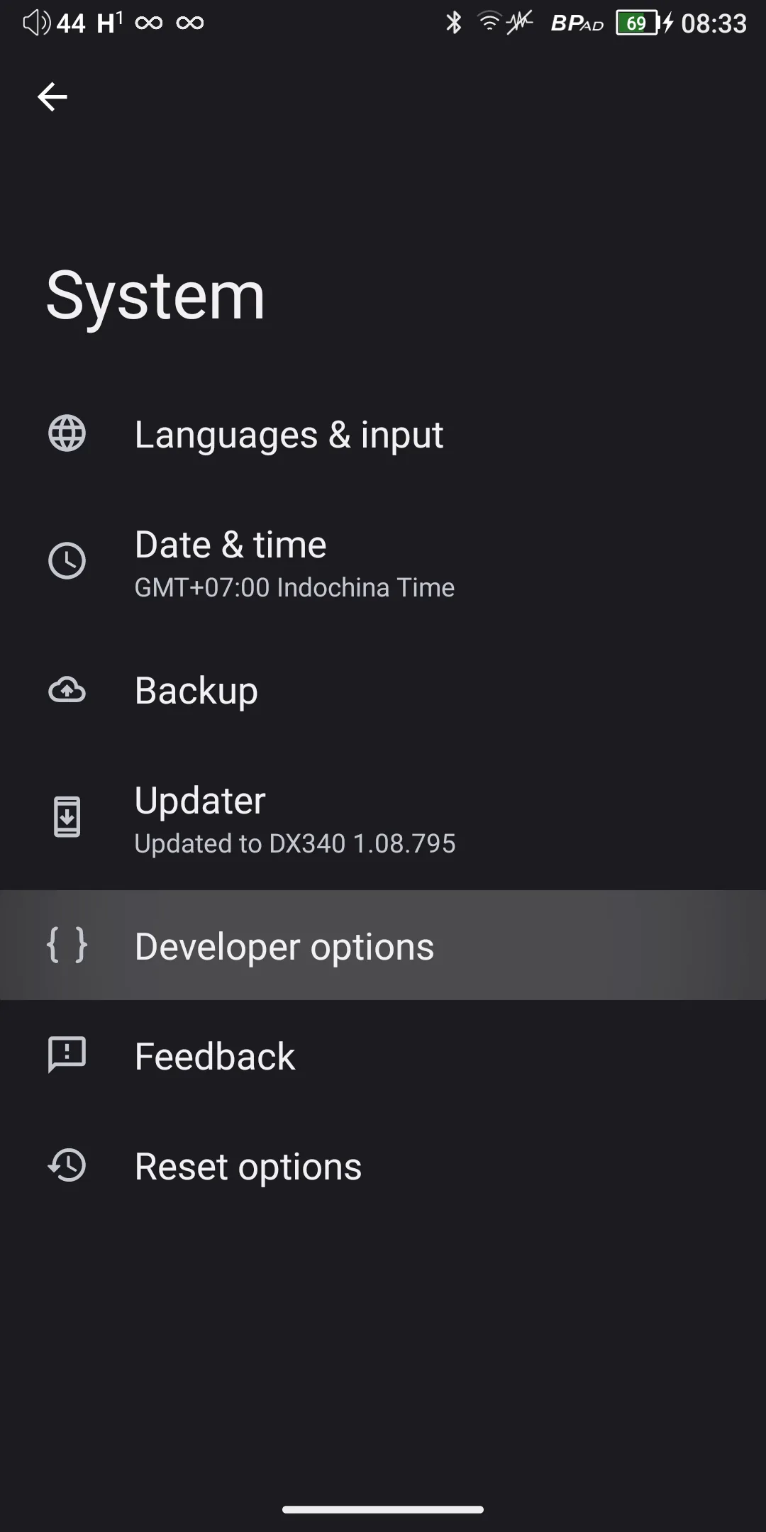System — open Developer options