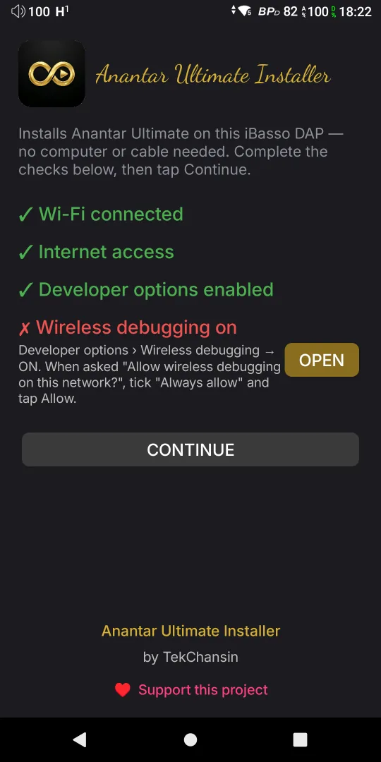Checklist — Wireless debugging still off