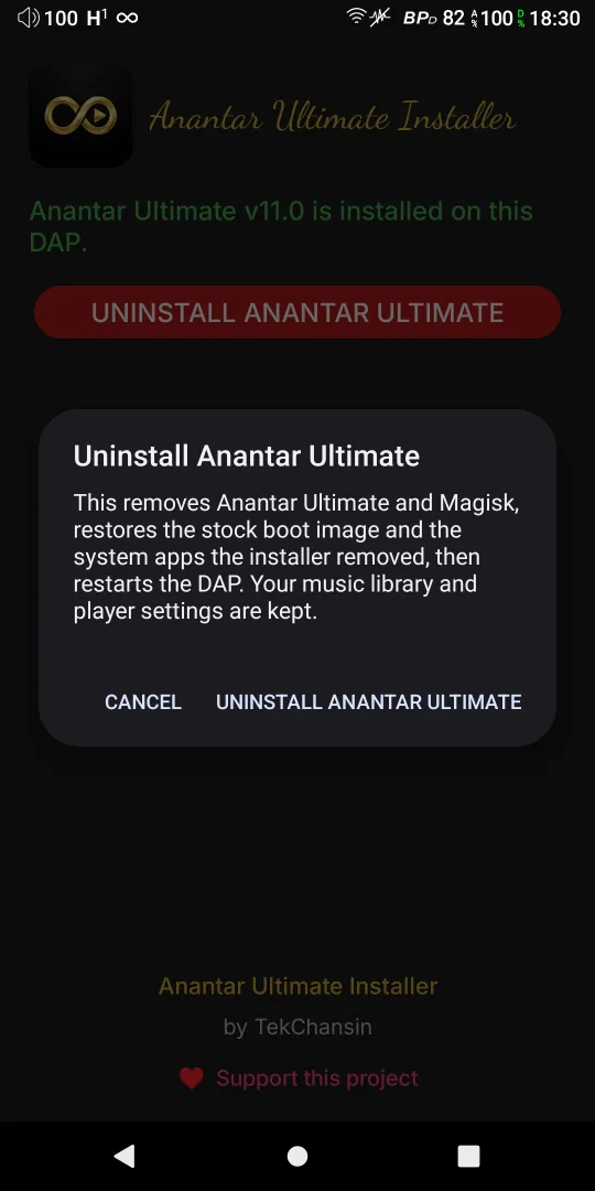 Uninstall confirmation dialog