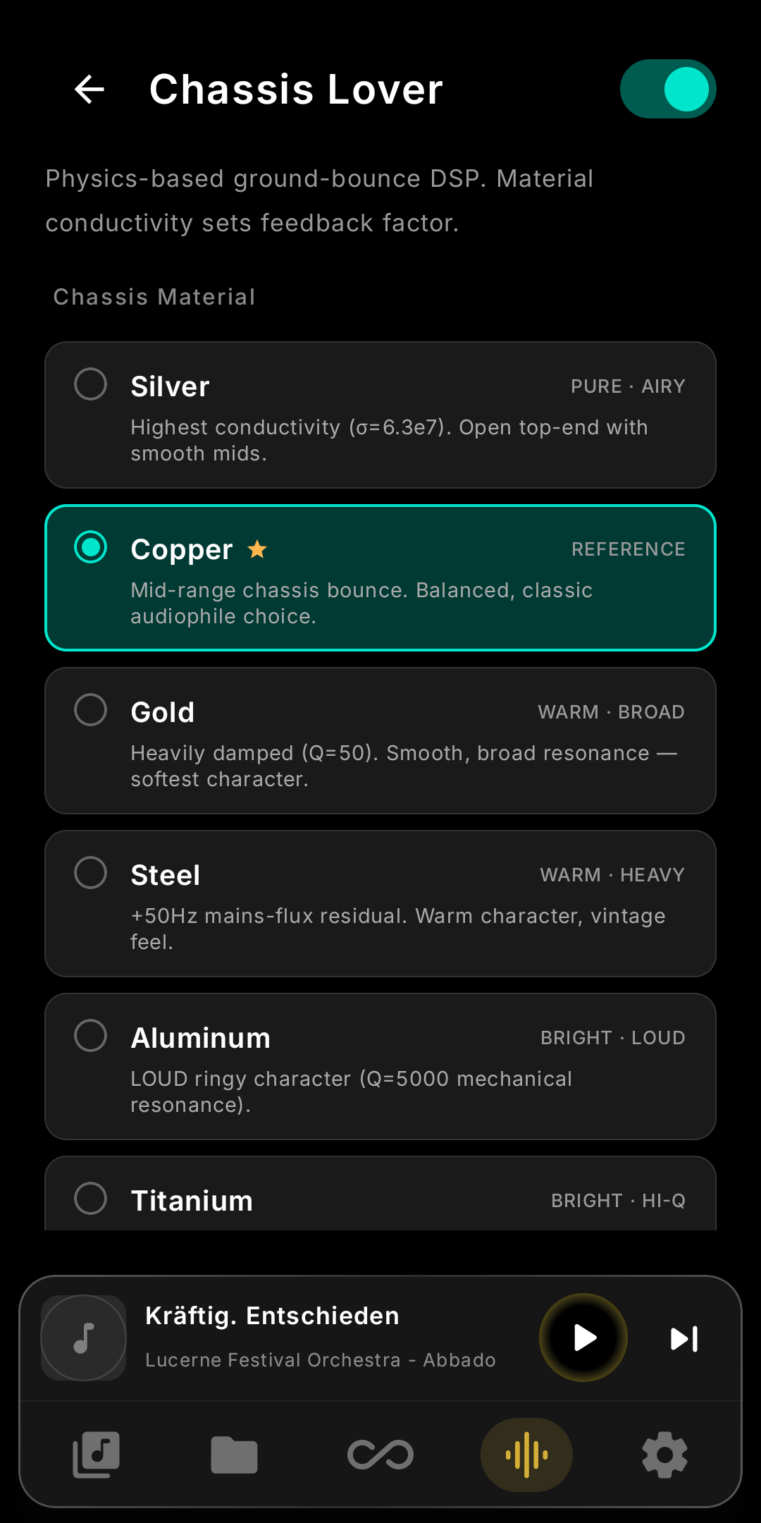 Chassis Lover settings with selectable material models
