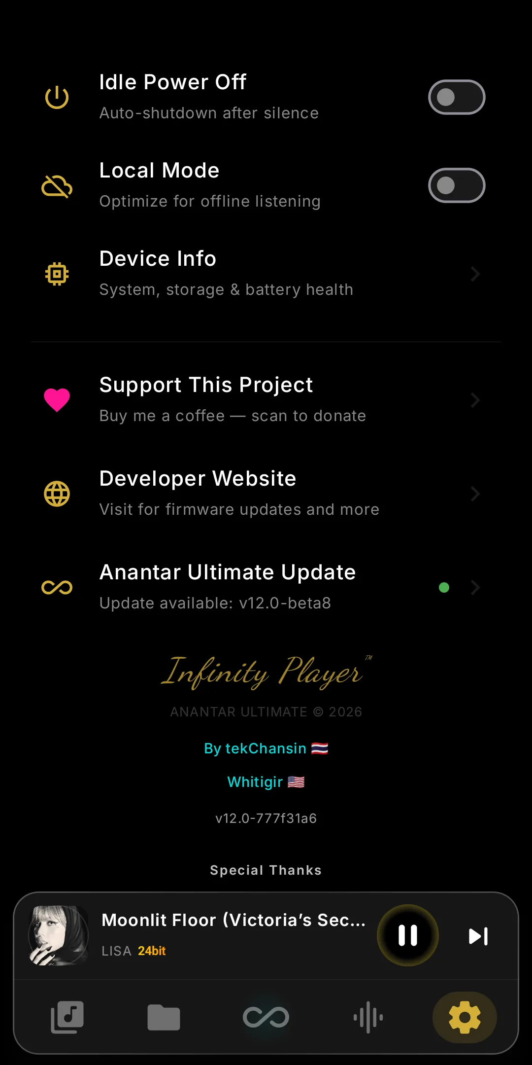 Settings screen with the Local Mode switch