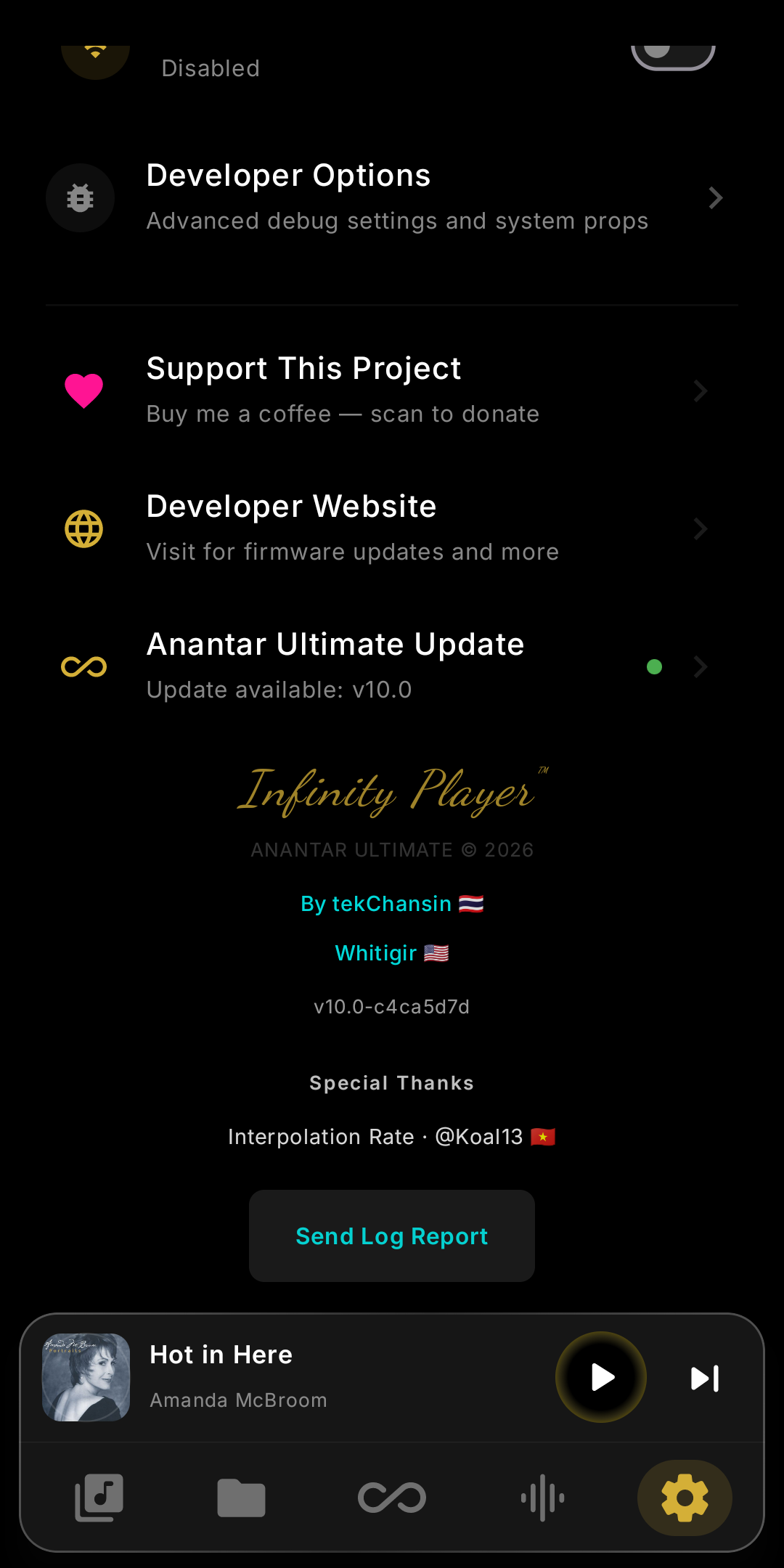 Infinity Player Settings with the Anantar Ultimate Update entry